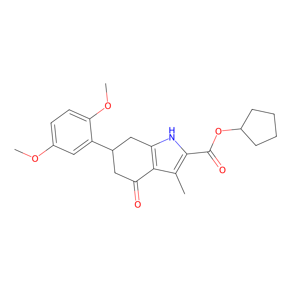 cyclopentyl 6-(2,5-dimethoxyphenyl)-3-methyl-4-oxo-4,5,6,7-tetrahydro-1H-indole-2-carboxylate molecular structure, CAS 695195-09-6