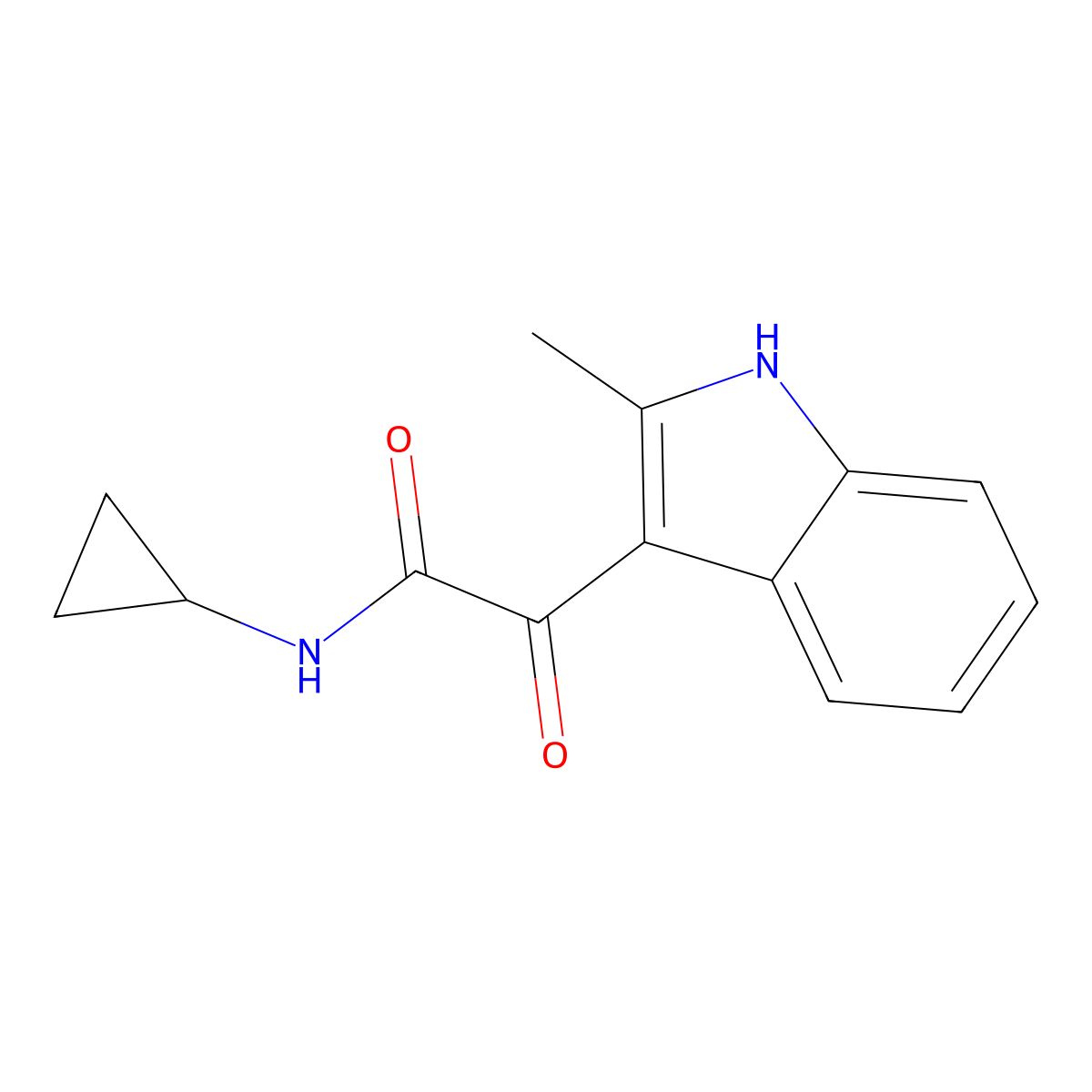 N-cyclopropyl-2-(2-methyl-1H-indol-3-yl)-2-oxoacetamide molecular structure, CAS 695195-75-6