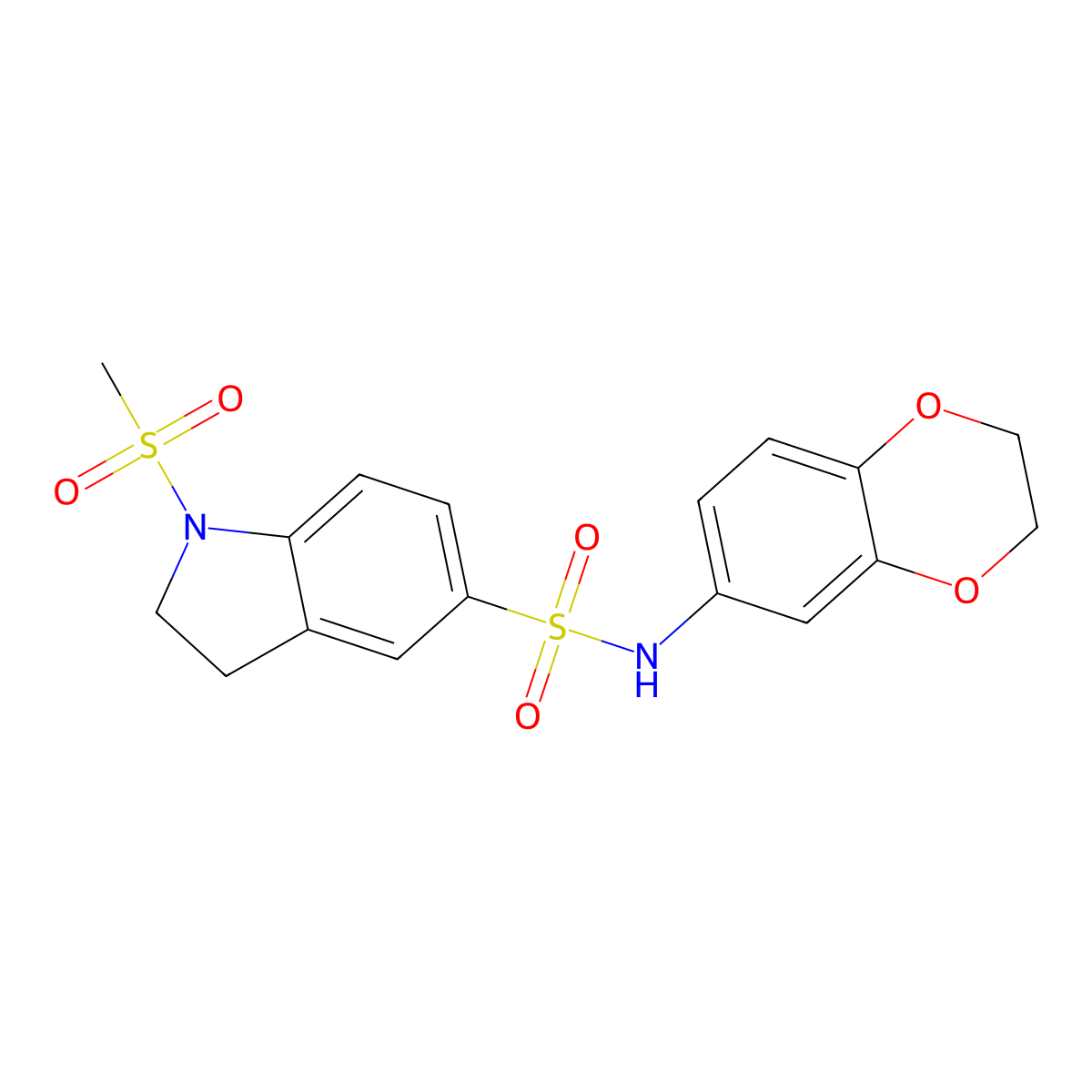 N-(2,3-dihydro-1,4-benzodioxin-6-yl)-1-(methylsulfonyl)-5-indolinesulfonamide molecular structure, CAS 695197-91-2