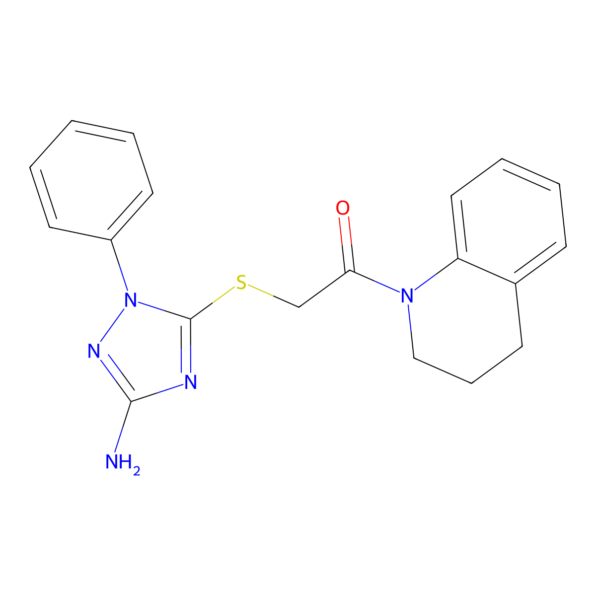 2-((3-Amino-1-phenyl-1H-1,2,4-triazol-5-yl)thio)-1-(3,4-dihydroquinolin-1(2H)-yl)ethan-1-one molecular structure, CAS 695197-95-6