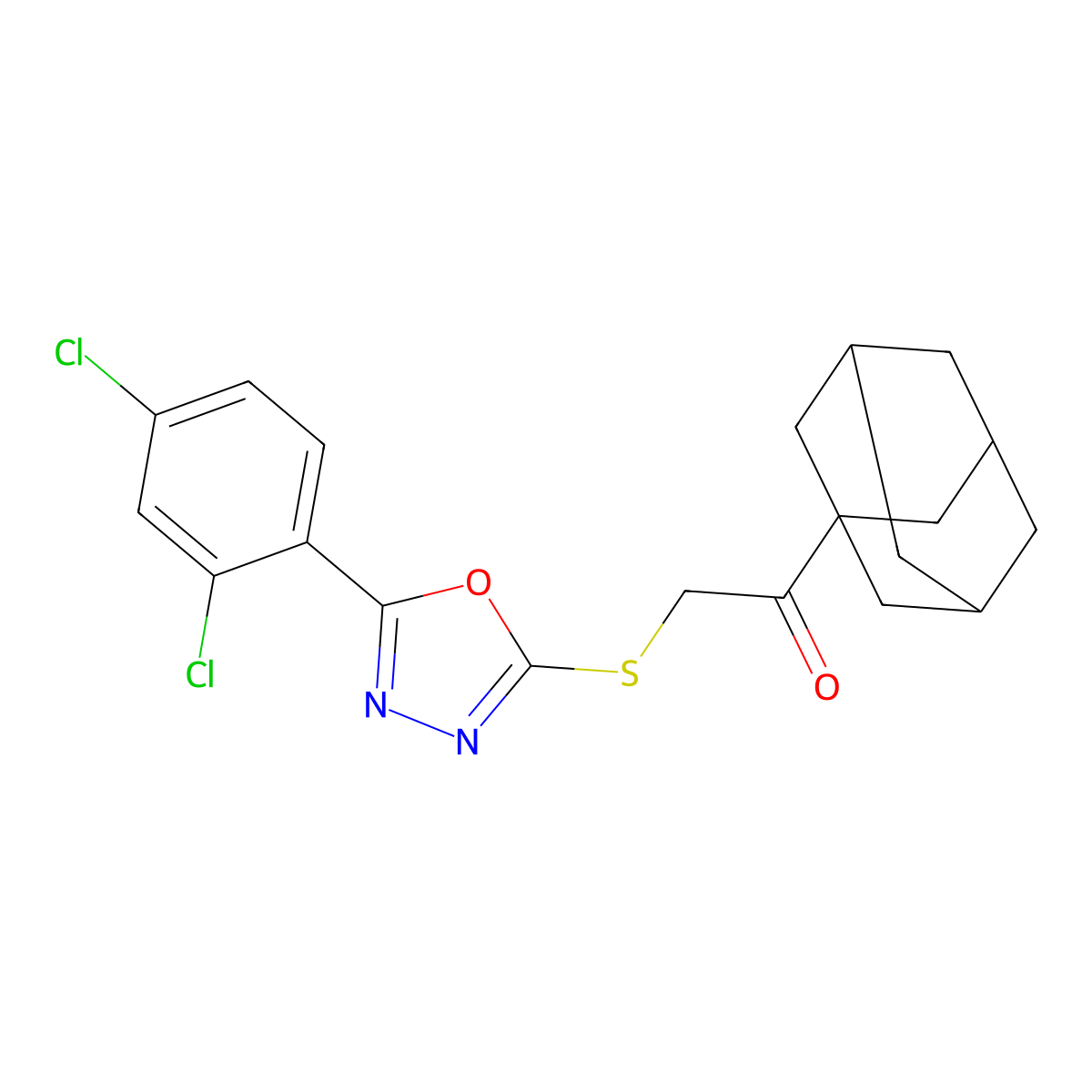 1-(1-Adamantyl)-2-[[5-(2,4-dichlorophenyl)-1,3,4-oxadiazol-2-yl]sulfanyl]ethanone molecular structure, CAS 695198-02-8