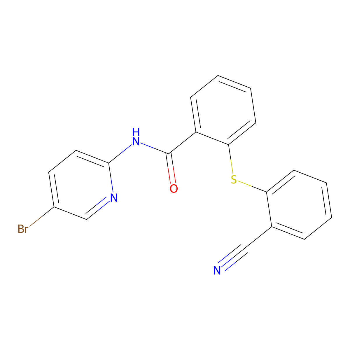 N-(5-bromopyridin-2-yl)-2-(2-cyanophenyl)sulfanylbenzamide molecular structure, CAS 695198-15-3