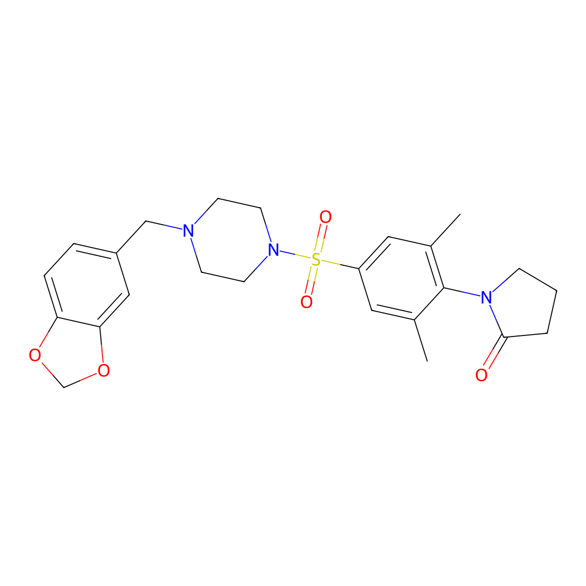 1-[4-[4-(1,3-Benzodioxol-5-ylmethyl)piperazin-1-yl]sulfonyl-2,6-dimethylphenyl]pyrrolidin-2-one molecular structure, CAS 695198-36-8