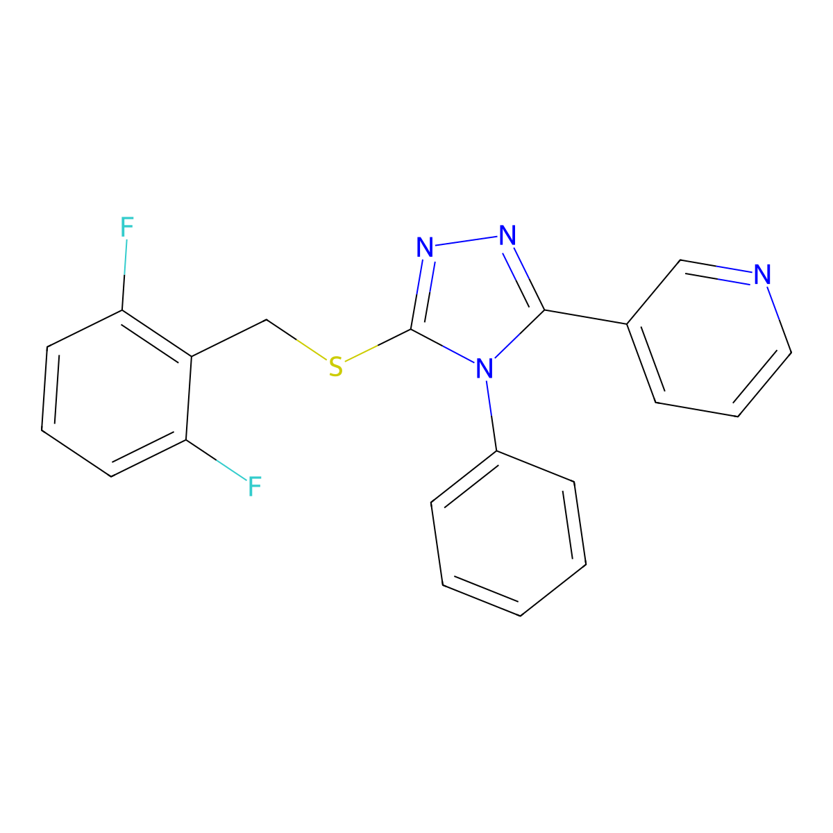 3-[5-[(2,6-Difluorophenyl)methylsulfanyl]-4-phenyl-1,2,4-triazol-3-yl]pyridine molecular structure, CAS 695198-41-5