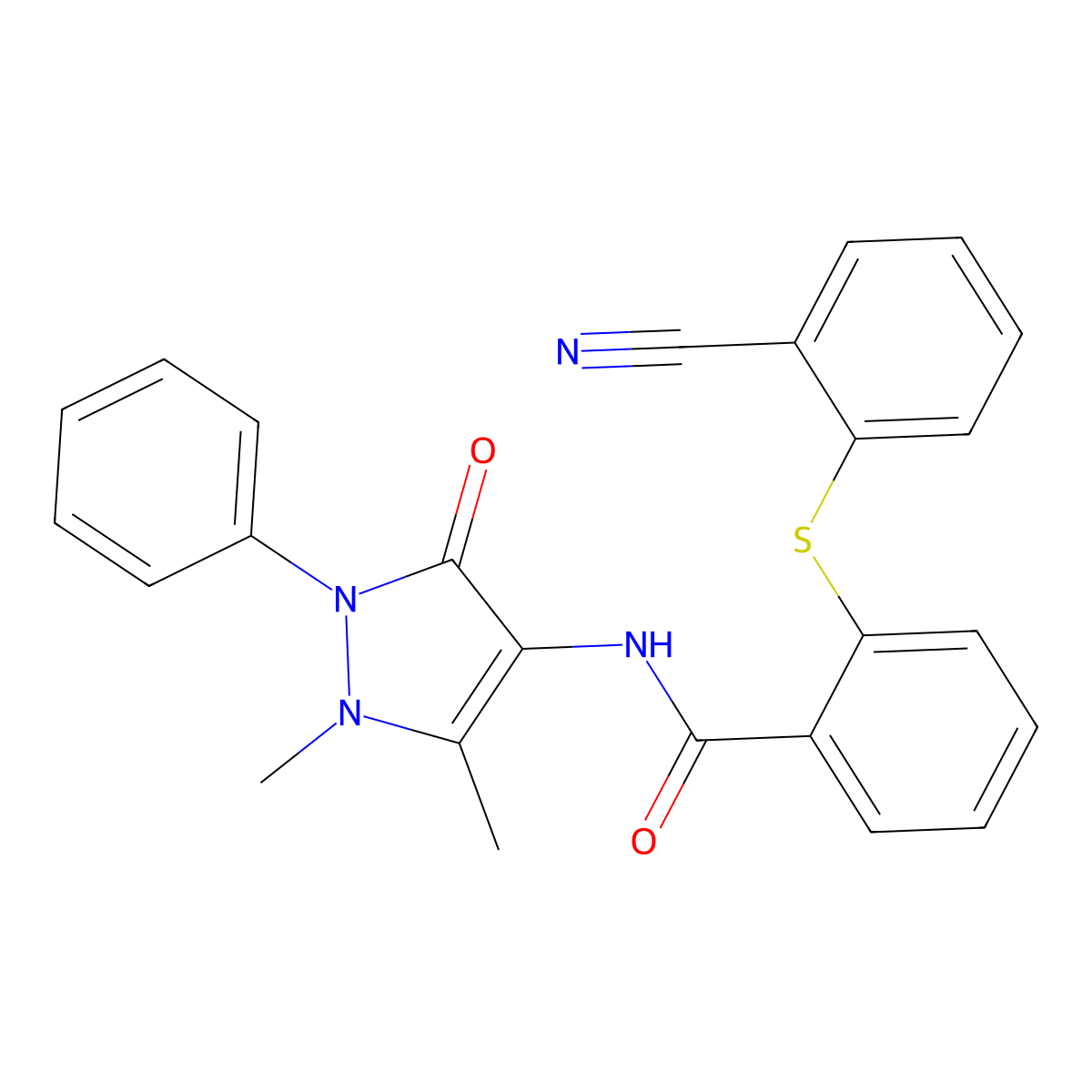 2-(2-cyanophenyl)sulfanyl-N-(1,5-dimethyl-3-oxo-2-phenylpyrazol-4-yl)benzamide molecular structure, CAS 695198-43-7