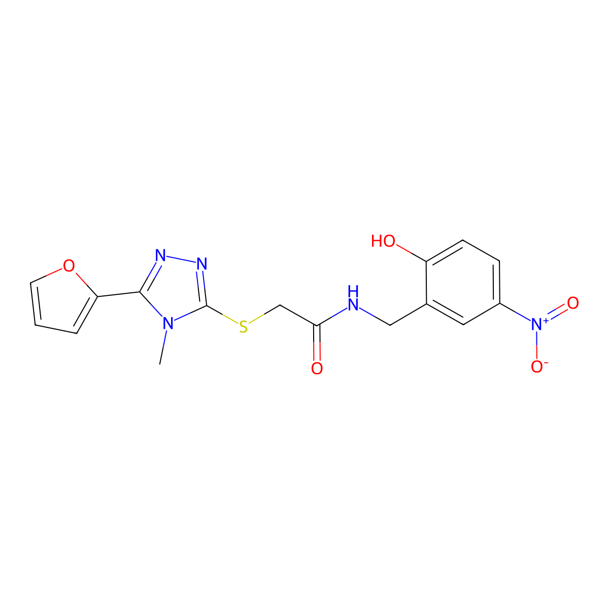 2-[[5-(furan-2-yl)-4-methyl-1,2,4-triazol-3-yl]sulfanyl]-N-[(2-hydroxy-5-nitrophenyl)methyl]acetamide molecular structure, CAS 695198-60-8