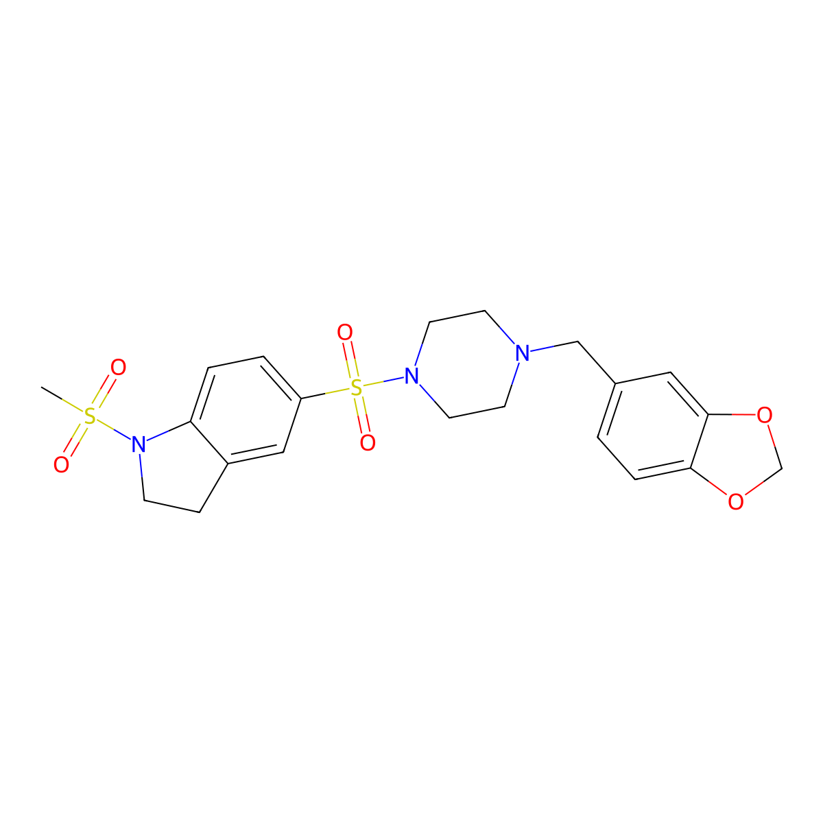 5-{[4-(1,3-Benzodioxol-5-ylmethyl)-1-piperazinyl]sulfonyl}-1-(methylsulfonyl)indoline molecular structure, CAS 695198-70-0
