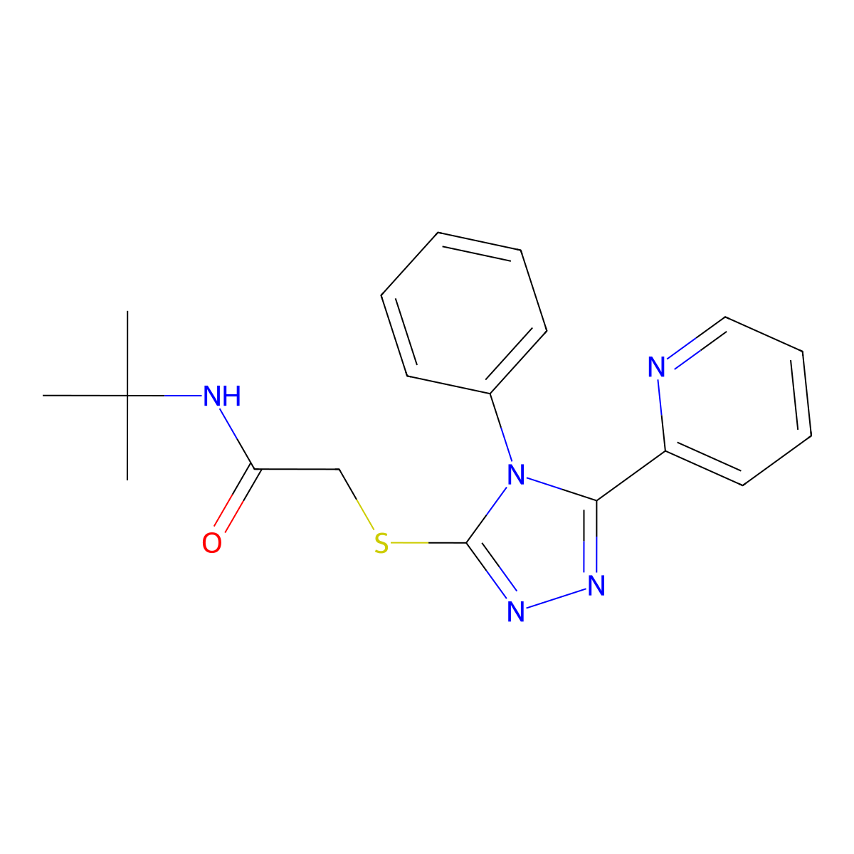 N-tert-butyl-2-[(4-phenyl-5-pyridin-2-yl-1,2,4-triazol-3-yl)sulfanyl]acetamide molecular structure, CAS 695198-80-2