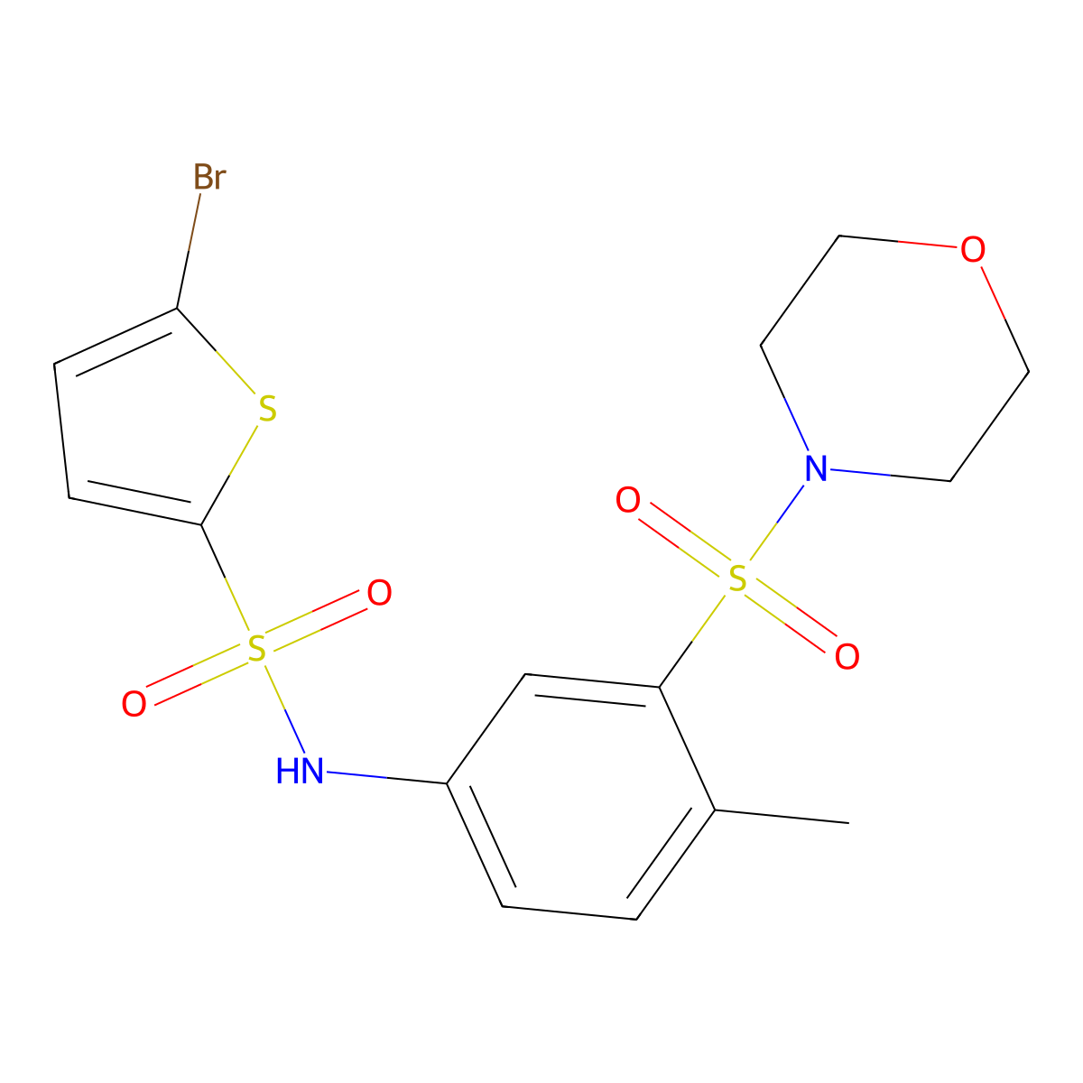 5-bromo-N-(4-methyl-3-morpholin-4-ylsulfonylphenyl)thiophene-2-sulfonamide molecular structure, CAS 695198-96-0