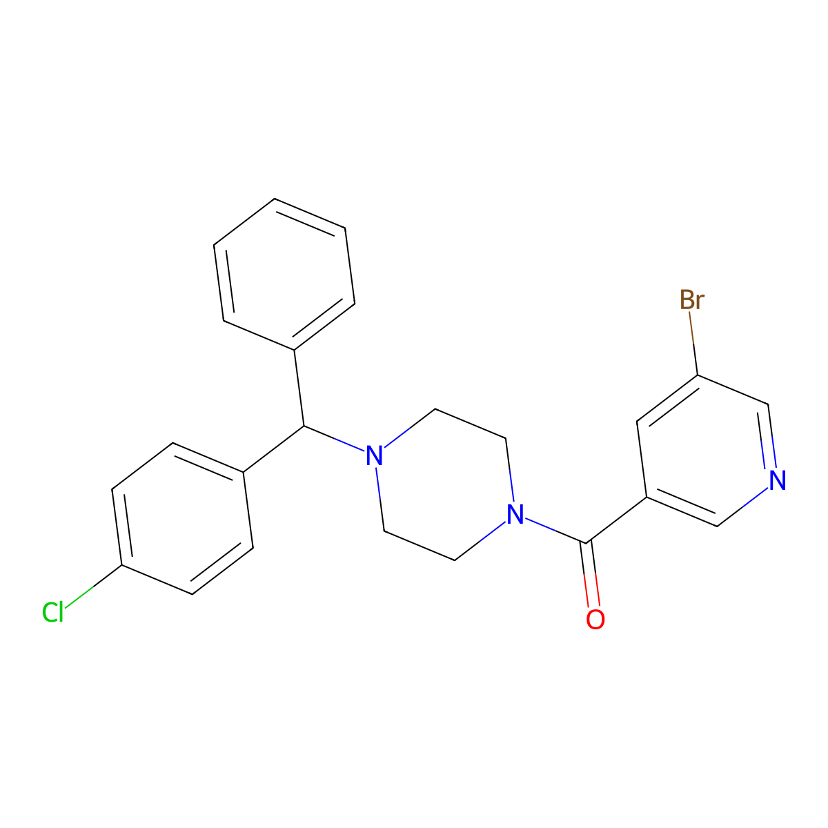 (5-Bromo-3-pyridinyl)(4-((4-chlorophenyl)phenylmethyl)-1-piperazinyl)methanone molecular structure, CAS 695199-32-7