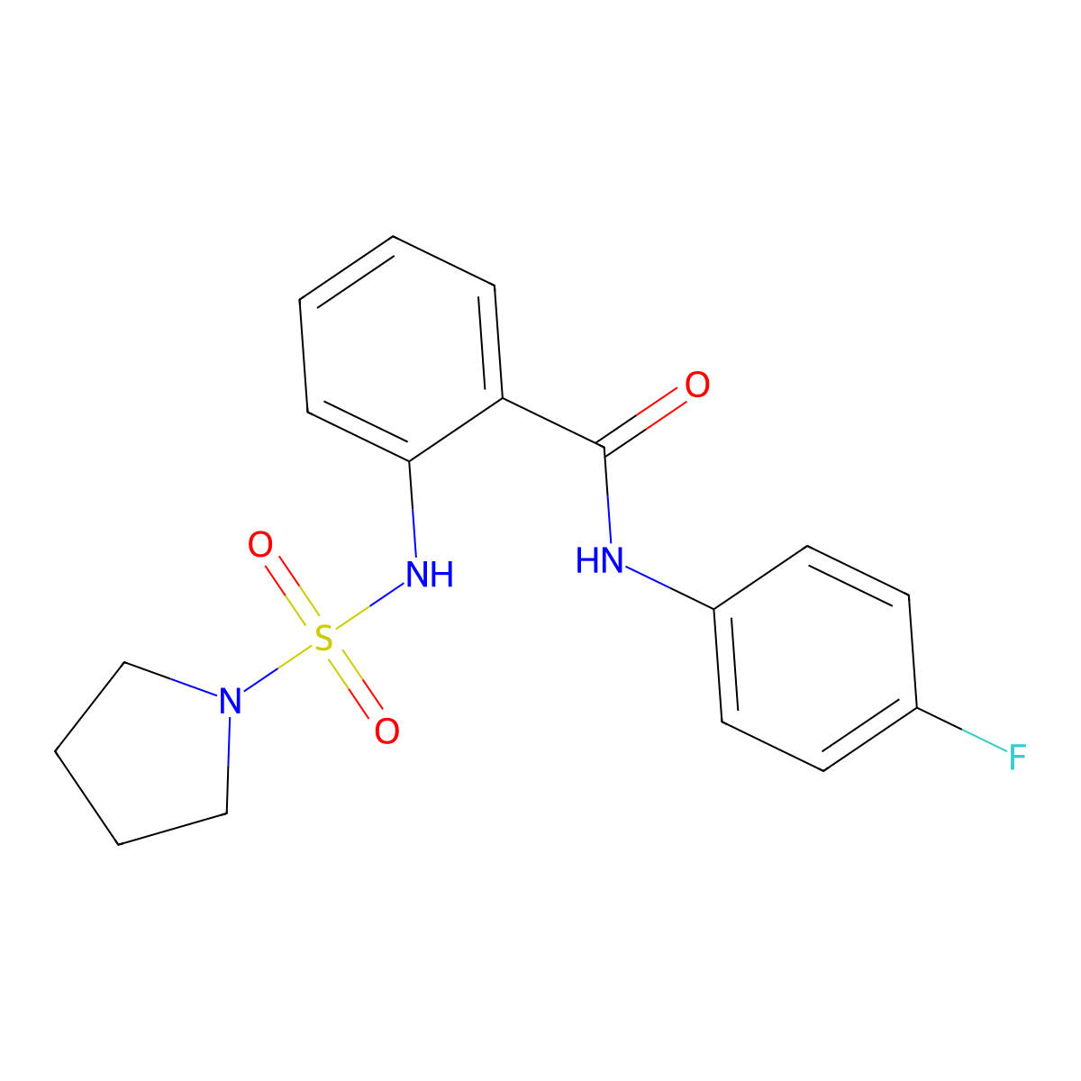 N-(4-fluorophenyl)-2-(pyrrolidin-1-ylsulfonylamino)benzamide molecular structure, CAS 695199-52-1