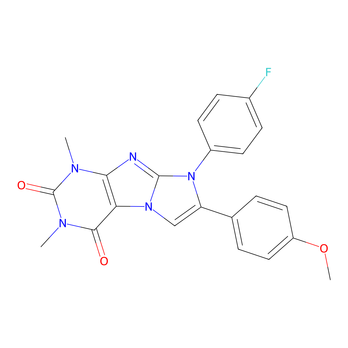 6-(4-Fluorophenyl)-7-(4-methoxyphenyl)-2,4-dimethylpurino[7,8-a]imidazole-1,3-dione molecular structure, CAS 695199-60-1