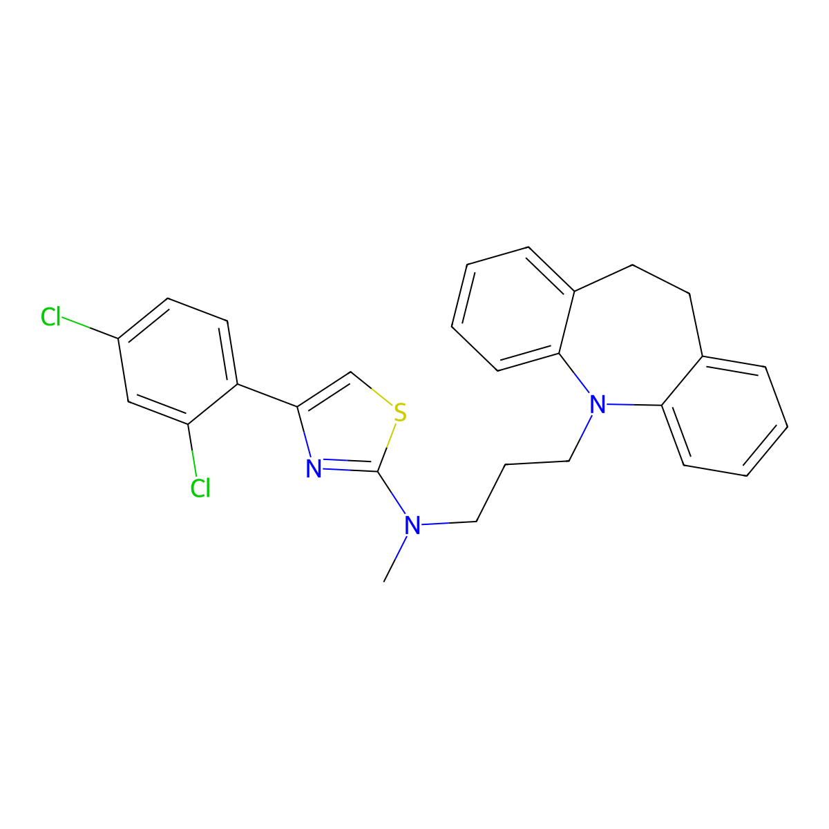 4-(2,4-dichlorophenyl)-N-[3-(5,6-dihydrobenzo[b][1]benzazepin-11-yl)propyl]-N-methyl-1,3-thiazol-2-amine molecular structure, CAS 695201-89-9