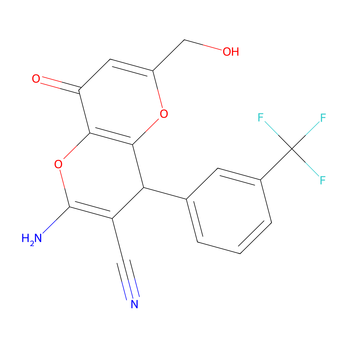2-Amino-6-(hydroxymethyl)-8-oxo-4-[3-(trifluoromethyl)phenyl]-4,8-dihydropyrano[3,2-b]pyran-3-carbonitrile molecular structure, CAS 695203-79-3