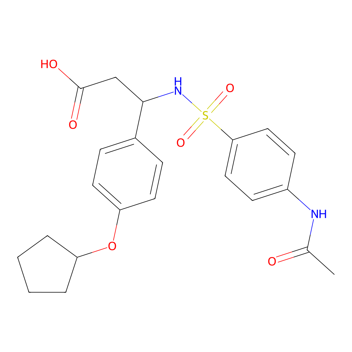3-({[4-(Acetylamino)phenyl]sulfonyl}amino)-3-[4-(cyclopentyloxy)phenyl]propanoic acid molecular structure, CAS 695204-06-9