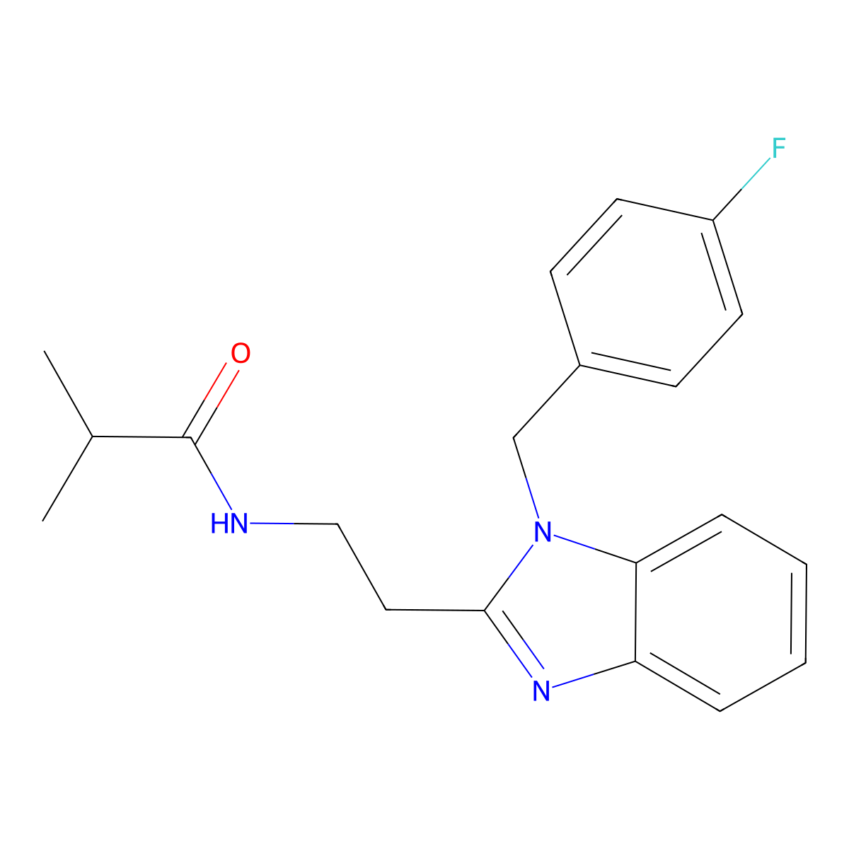 N-[2-[1-[(4-fluorophenyl)methyl]benzimidazol-2-yl]ethyl]-2-methylpropanamide molecular structure, CAS 695204-35-4