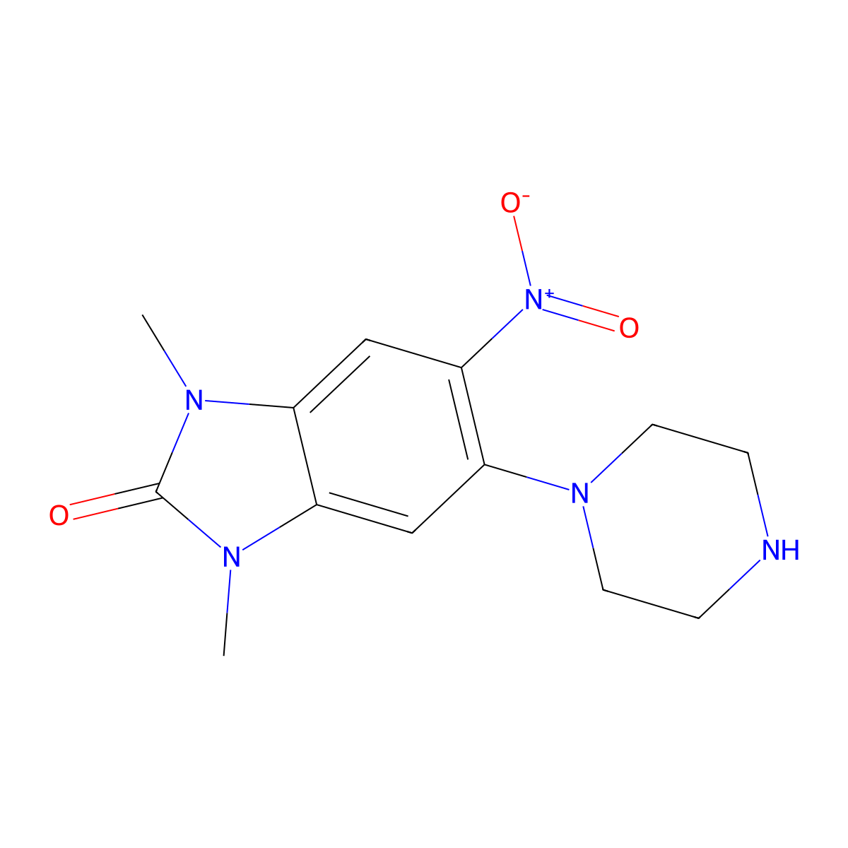 1,3-Dimethyl-5-nitro-6-piperazin-1-ylbenzimidazol-2-one molecular structure, CAS 695204-45-6