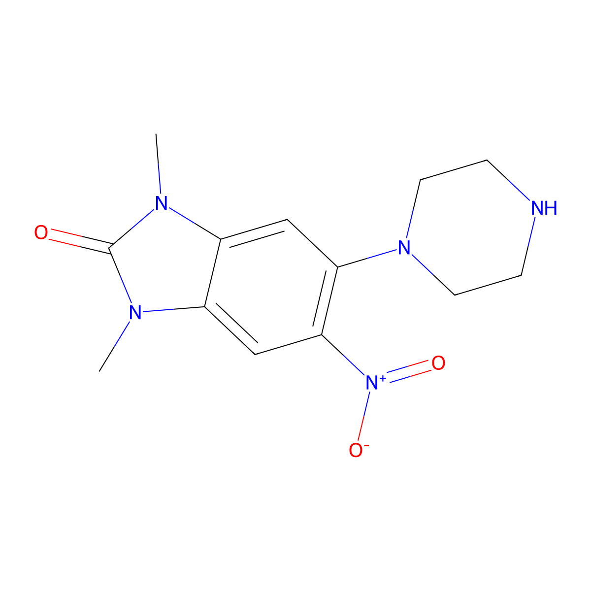 1,3-Dimethyl-5-nitro-6-piperazin-1-ylbenzimidazol-2-one molecular structure, CAS 695204-45-6