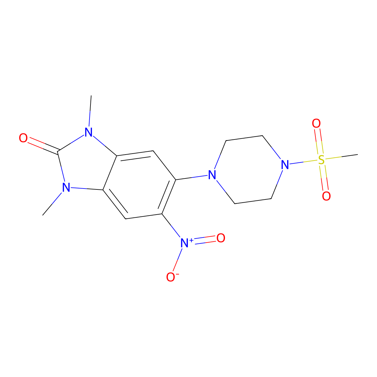 1,3-Dimethyl-5-(4-methylsulfonylpiperazin-1-yl)-6-nitrobenzimidazol-2-one molecular structure, CAS 695204-47-8