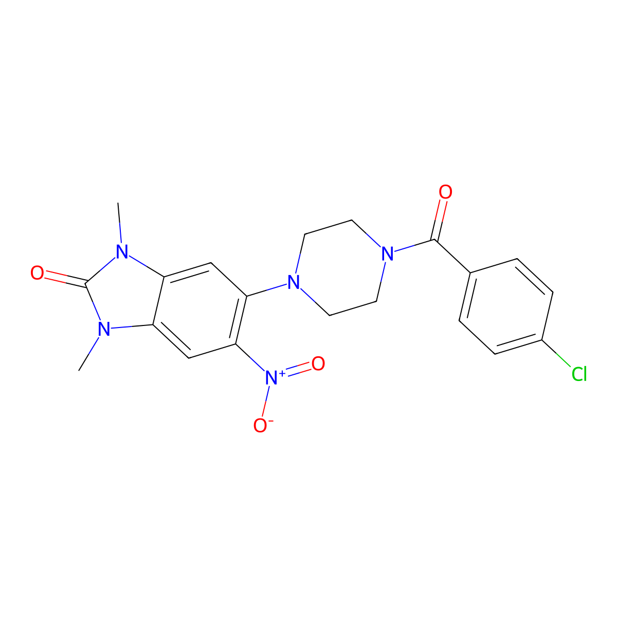 5-[4-(4-Chlorobenzoyl)piperazin-1-yl]-1,3-dimethyl-6-nitrobenzimidazol-2-one molecular structure, CAS 695204-48-9