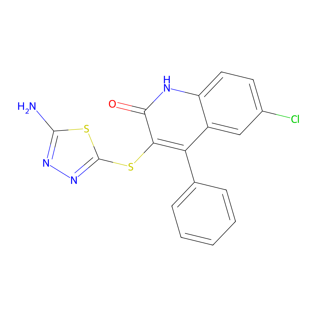 3-[(5-amino-1,3,4-thiadiazol-2-yl)sulfanyl]-6-chloro-4-phenyl-1H-quinolin-2-one molecular structure, CAS 695204-60-5