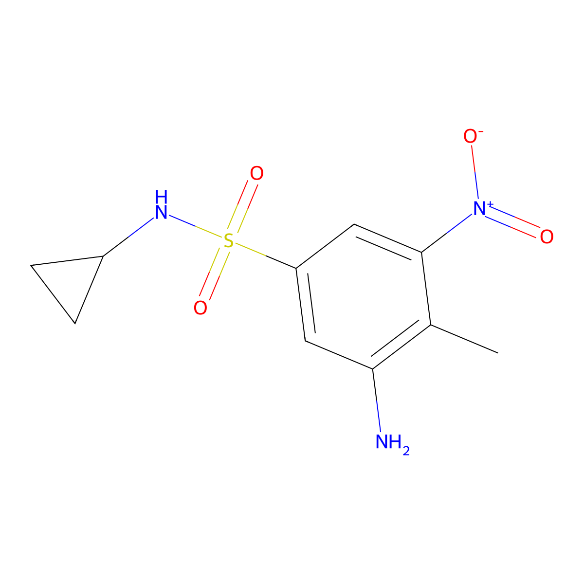 3-amino-N-cyclopropyl-4-methyl-5-nitrobenzenesulfonamide molecular structure, CAS 695204-63-8