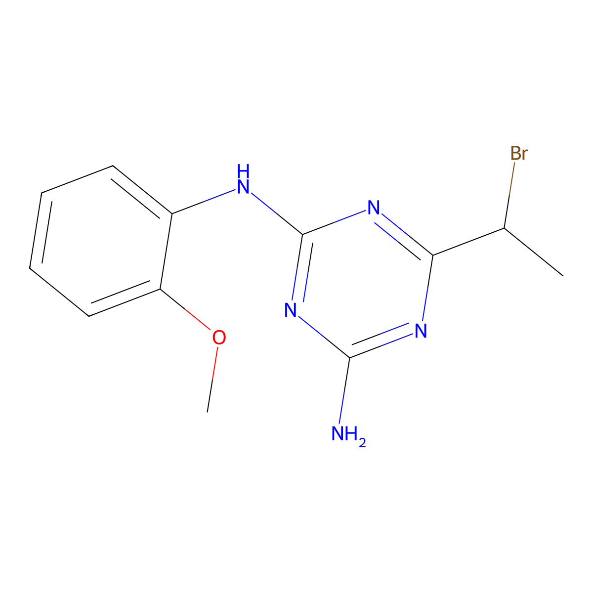6-(1-bromoethyl)-N-(2-methoxyphenyl)-1,3,5-triazine-2,4-diamine molecular structure, CAS 695204-64-9