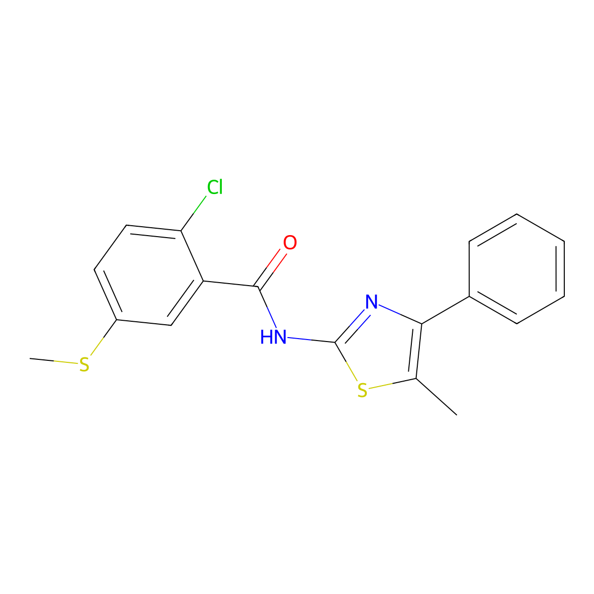 2-Chloro-N-(5-methyl-4-phenyl-2-thiazolyl)-5-(methylthio)benzamide molecular structure, CAS 695204-65-0