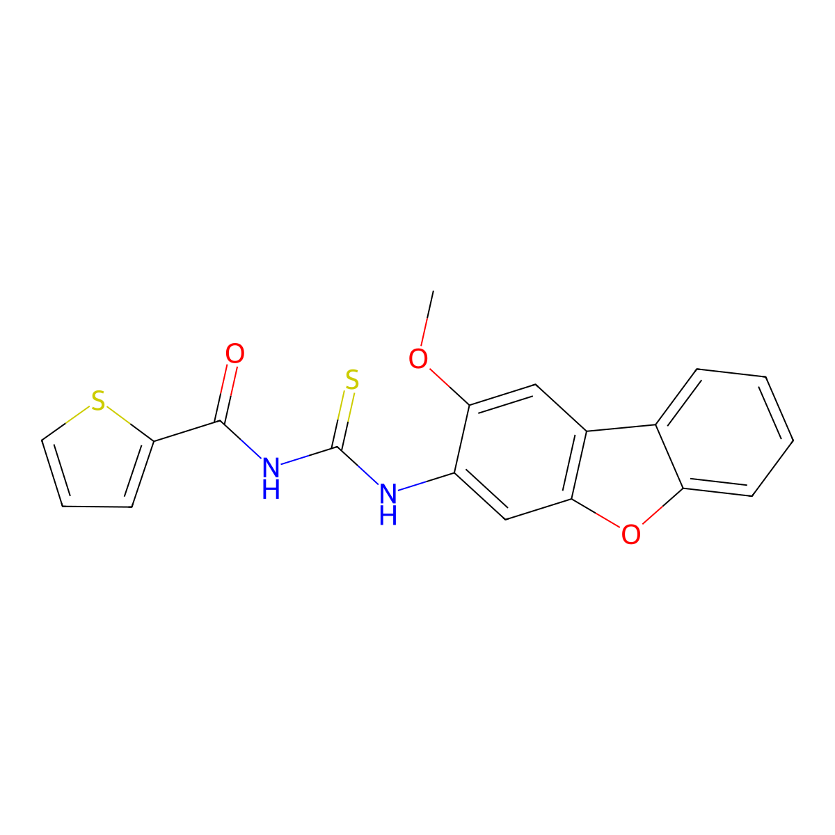 N-[(2-methoxydibenzofuran-3-yl)carbamothioyl]thiophene-2-carboxamide molecular structure, CAS 695205-46-0