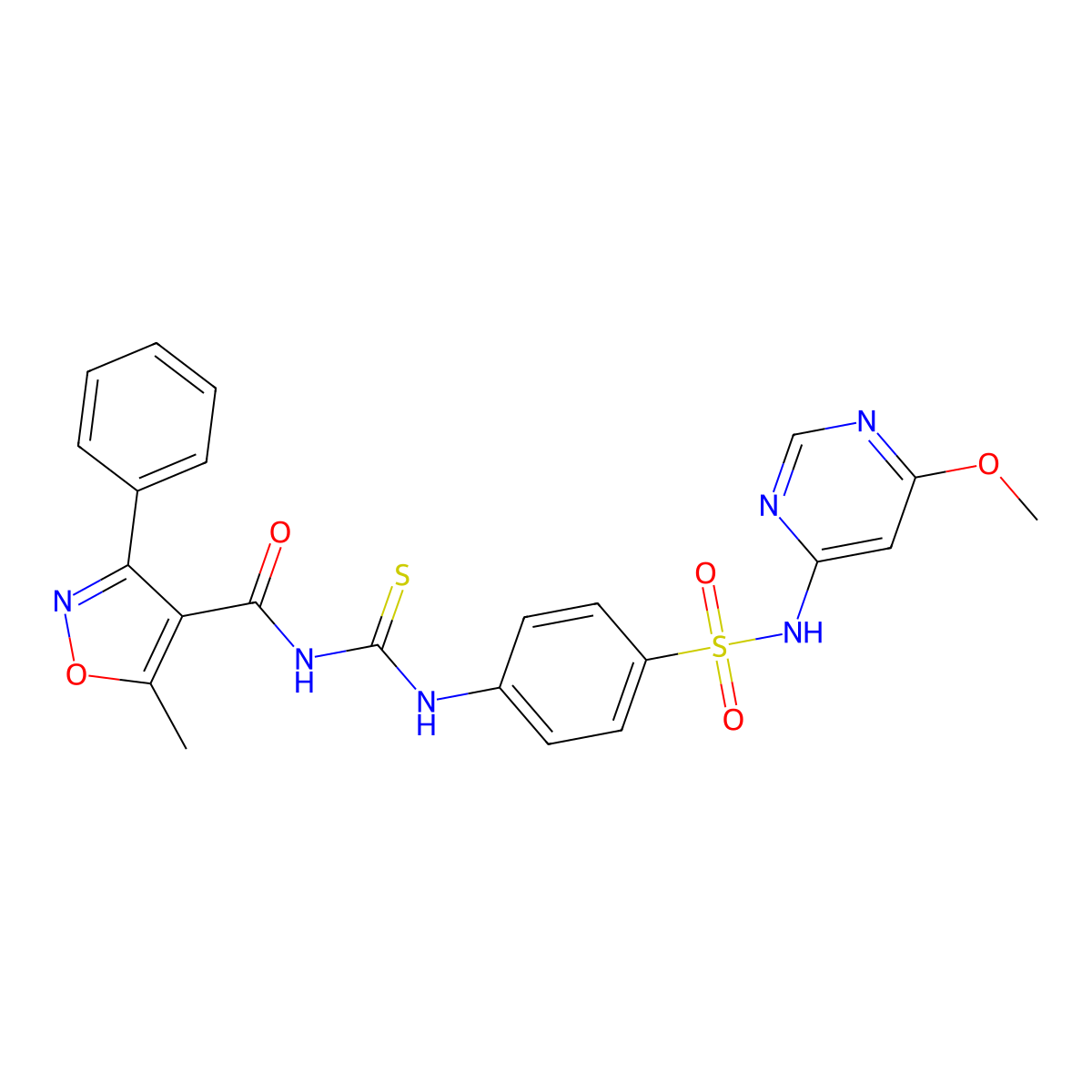 N-[[4-[(6-methoxypyrimidin-4-yl)sulfamoyl]phenyl]carbamothioyl]-5-methyl-3-phenyl-1,2-oxazole-4-carboxamide molecular structure, CAS 695205-65-3