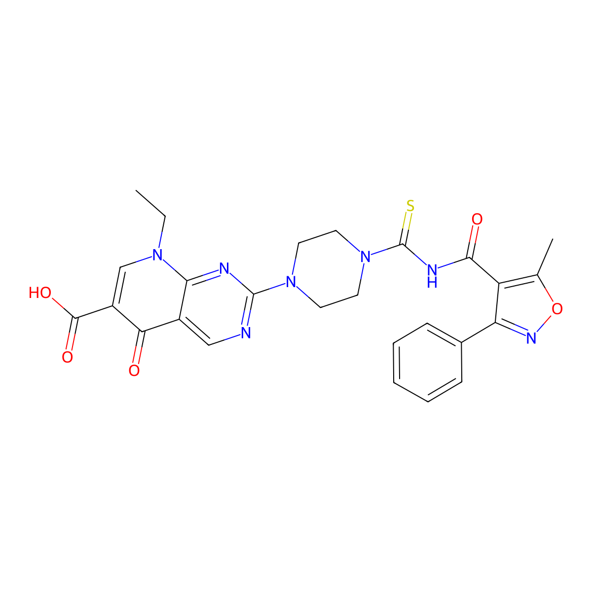 8-Ethyl-2-[4-[(5-methyl-3-phenyl-1,2-oxazole-4-carbonyl)carbamothioyl]piperazin-1-yl]-5-oxopyrido[2,3-d]pyrimidine-6-carboxylic acid molecular structure, CAS 695205-68-6