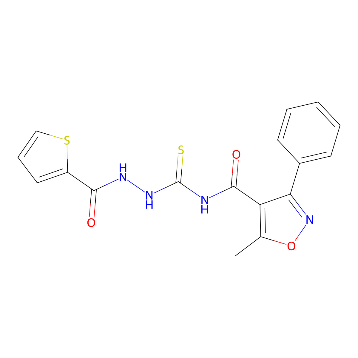 5-methyl-3-phenyl-N-[(thiophene-2-carbonylamino)carbamothioyl]-1,2-oxazole-4-carboxamide molecular structure, CAS 695205-72-2