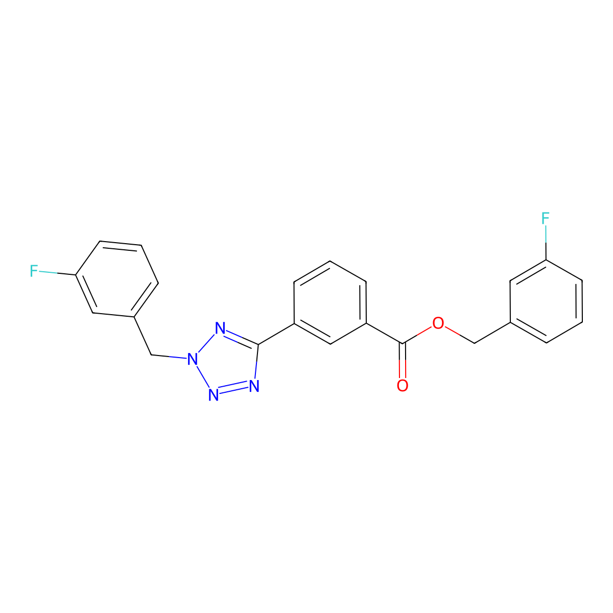 3-fluorobenzyl 3-[2-(3-fluorobenzyl)-2H-tetrazol-5-yl]benzoate molecular structure, CAS 695206-42-9