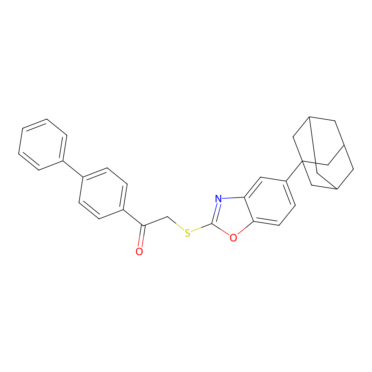 2-[[5-(1-Adamantyl)-1,3-benzoxazol-2-yl]sulfanyl]-1-(4-phenylphenyl)ethanone molecular structure, CAS 695206-86-1