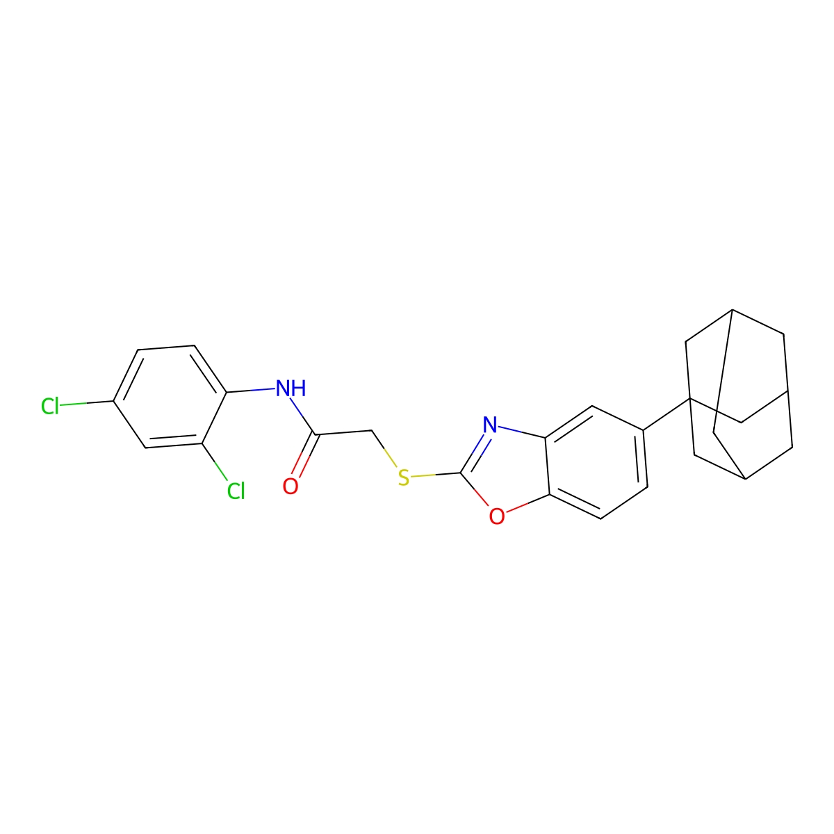 2-[[5-(1-adamantyl)-1,3-benzoxazol-2-yl]sulfanyl]-N-(2,4-dichlorophenyl)acetamide molecular structure, CAS 695206-90-7