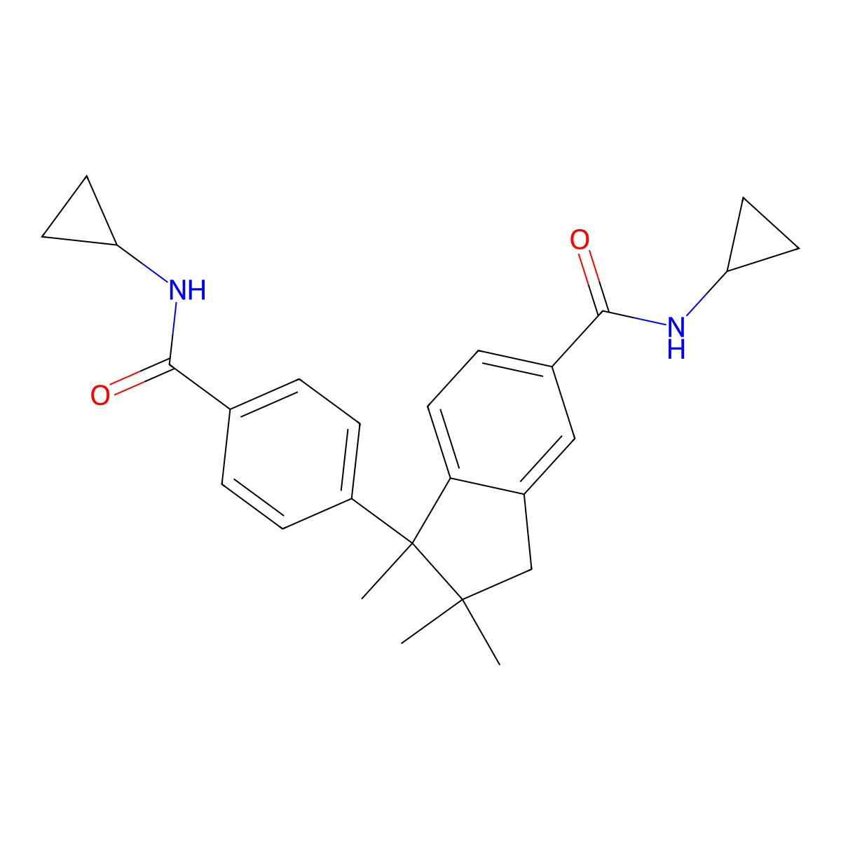N-cyclopropyl-1-[4-(cyclopropylcarbamoyl)phenyl]-1,2,2-trimethyl-3H-indene-5-carboxamide molecular structure, CAS 695207-00-2