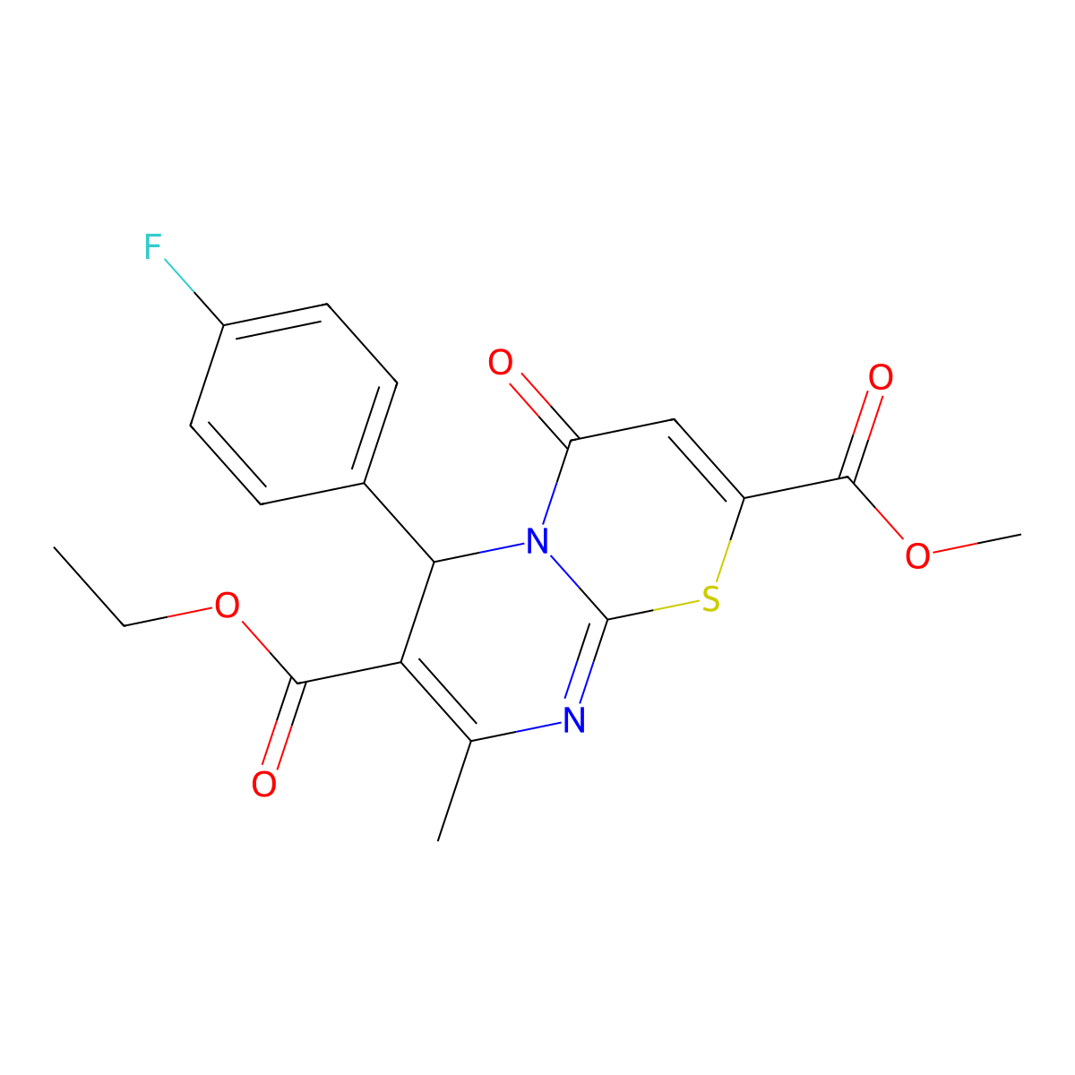 7-ethyl 2-methyl 6-(4-fluorophenyl)-8-methyl-4-oxo-4H,6H-pyrimido[2,1-b][1,3]thiazine-2,7-dicarboxylate molecular structure, CAS 695208-32-3