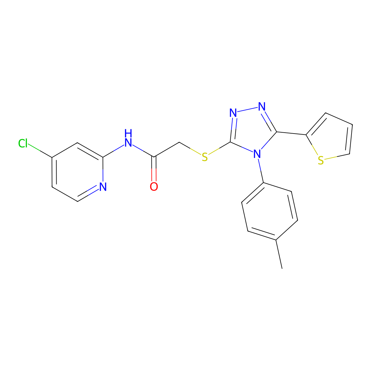 N-(4-chloropyridin-2-yl)-2-{[4-(4-methylphenyl)-5-(thiophen-2-yl)-4H-1,2,4-triazol-3-yl]sulfanyl}acetamide molecular structure, CAS 695209-88-2