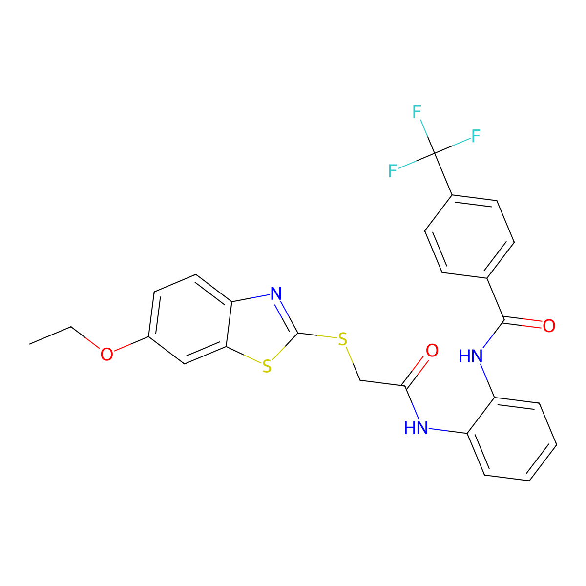 N-[2-[[2-[(6-ethoxy-1,3-benzothiazol-2-yl)sulfanyl]acetyl]amino]phenyl]-4-(trifluoromethyl)benzamide molecular structure, CAS 695210-98-1