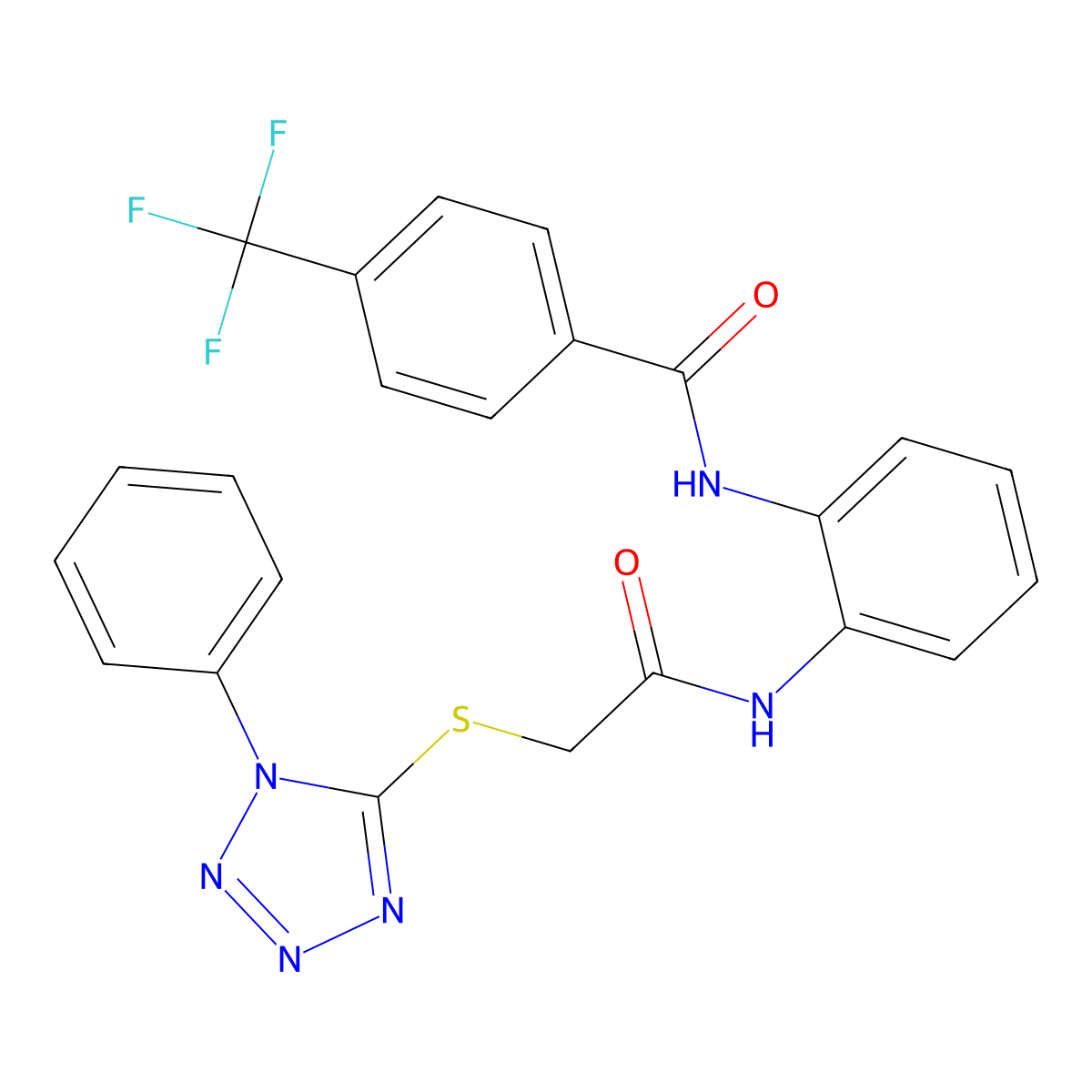 N-[2-[[2-(1-phenyltetrazol-5-yl)sulfanylacetyl]amino]phenyl]-4-(trifluoromethyl)benzamide molecular structure, CAS 695210-99-2