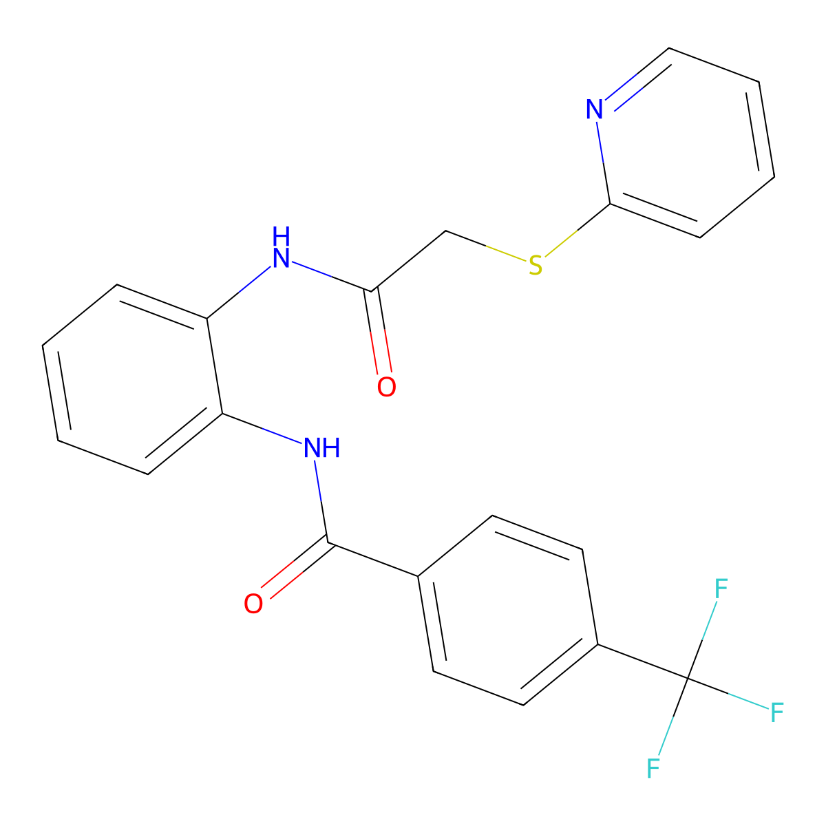 N-[2-[(2-pyridin-2-ylsulfanylacetyl)amino]phenyl]-4-(trifluoromethyl)benzamide molecular structure, CAS 695211-32-6