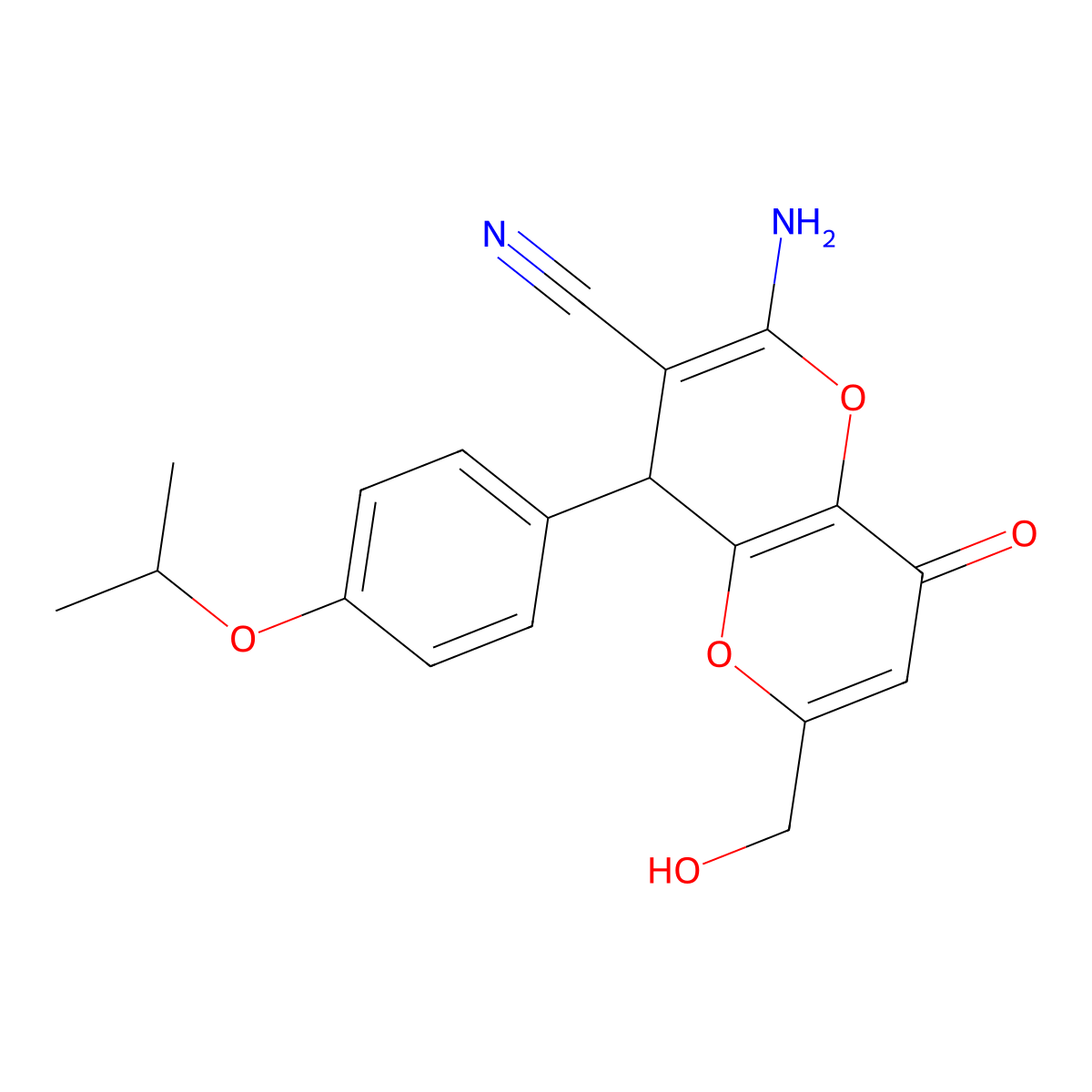 2-Amino-6-(hydroxymethyl)-4-(4-isopropoxyphenyl)-8-oxo-4,8-dihydropyrano[3,2-b]pyran-3-carbonitrile molecular structure, CAS 695211-40-6