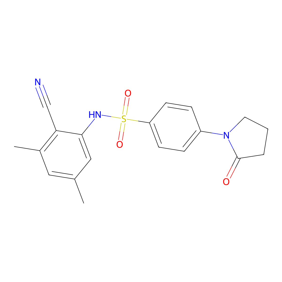 N-(2-cyano-3,5-dimethylphenyl)-4-(2-oxopyrrolidin-1-yl)benzenesulfonamide molecular structure, CAS 695213-19-5