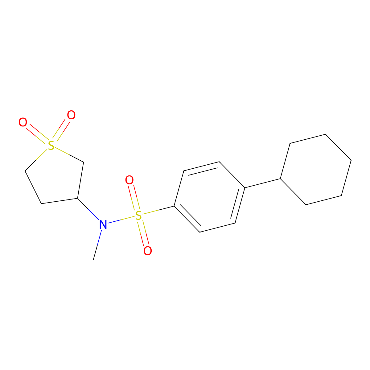 4-cyclohexyl-N-(1,1-dioxothiolan-3-yl)-N-methylbenzenesulfonamide molecular structure, CAS 695213-47-9