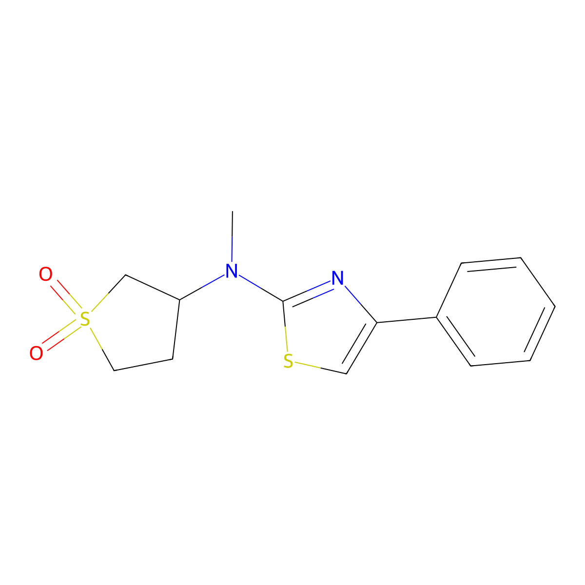 N-(1,1-dioxothiolan-3-yl)-N-methyl-4-phenyl-1,3-thiazol-2-amine molecular structure, CAS 695213-51-5