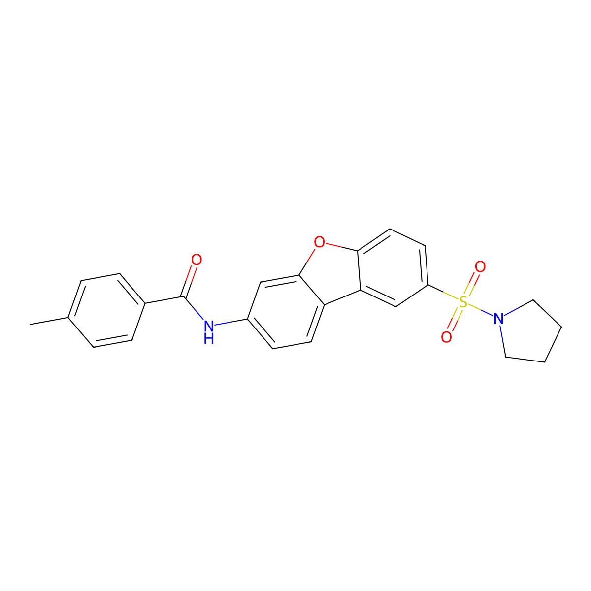 4-methyl-N-(8-pyrrolidin-1-ylsulfonyldibenzofuran-3-yl)benzamide molecular structure, CAS 695213-67-3