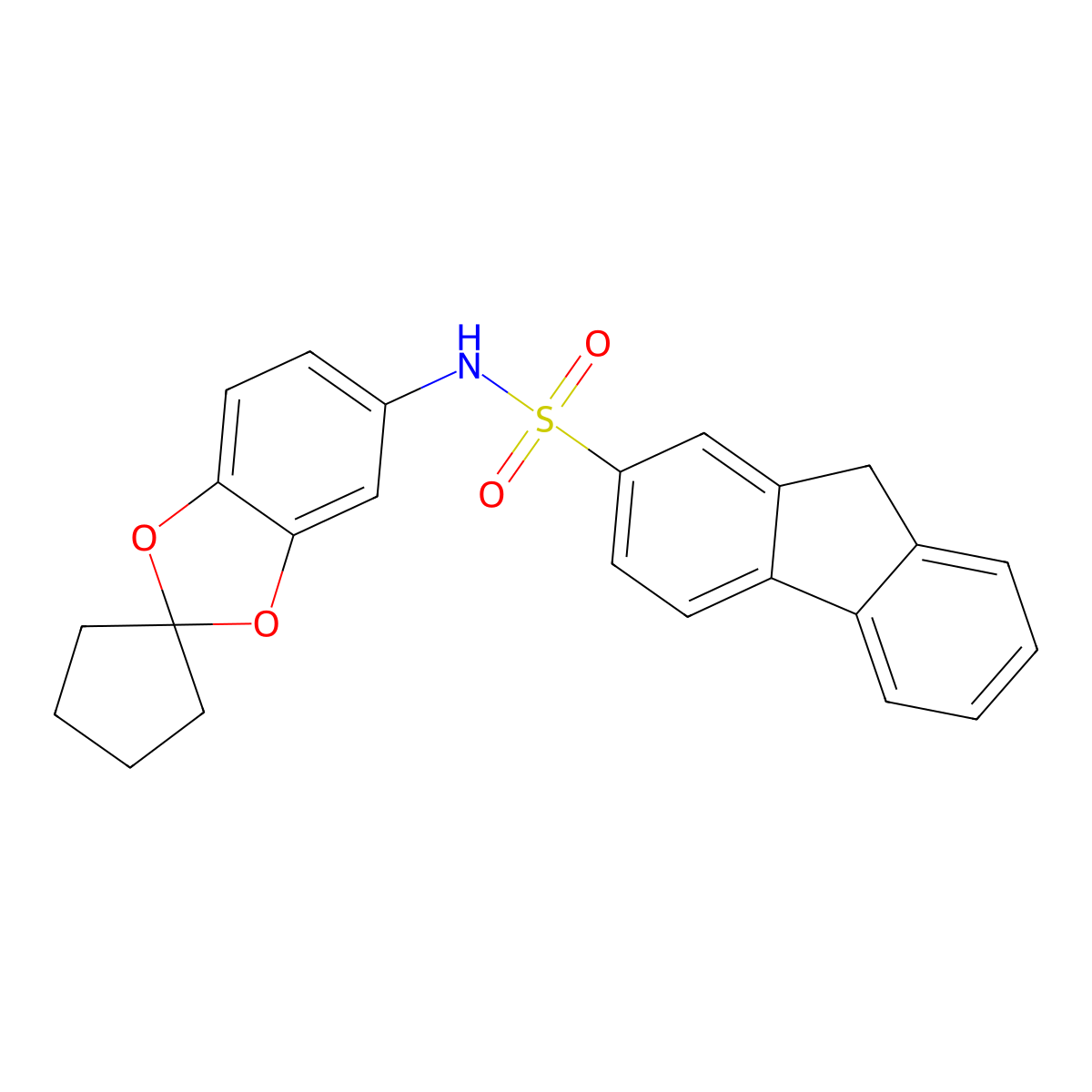 N-spiro[1,3-benzodioxole-2,1'-cyclopentane]-5-yl-9H-fluorene-2-sulfonamide molecular structure, CAS 695213-73-1