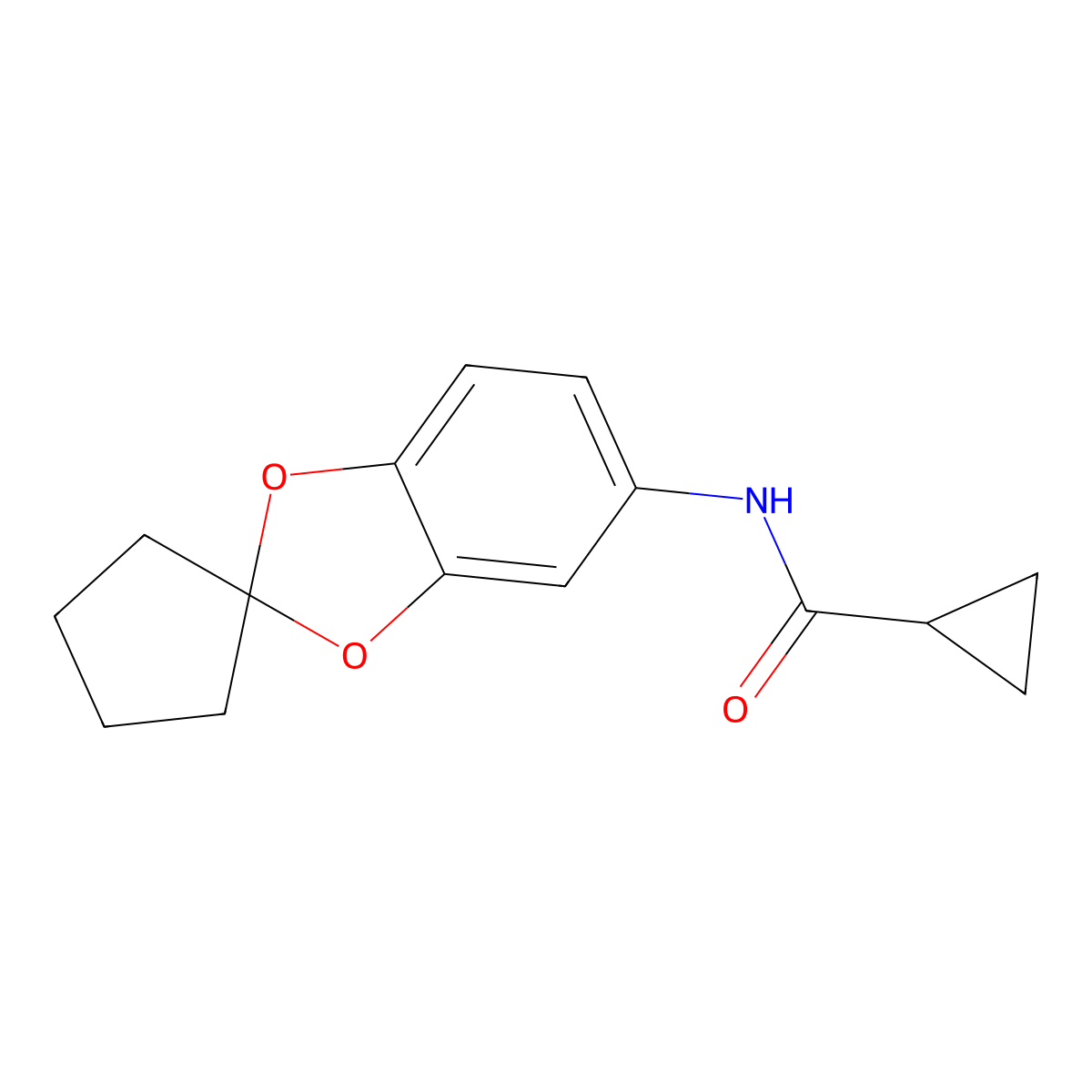 N-spiro[1,3-benzodioxole-2,1'-cyclopentan]-5-ylcyclopropanecarboxamide molecular structure, CAS 695213-77-5
