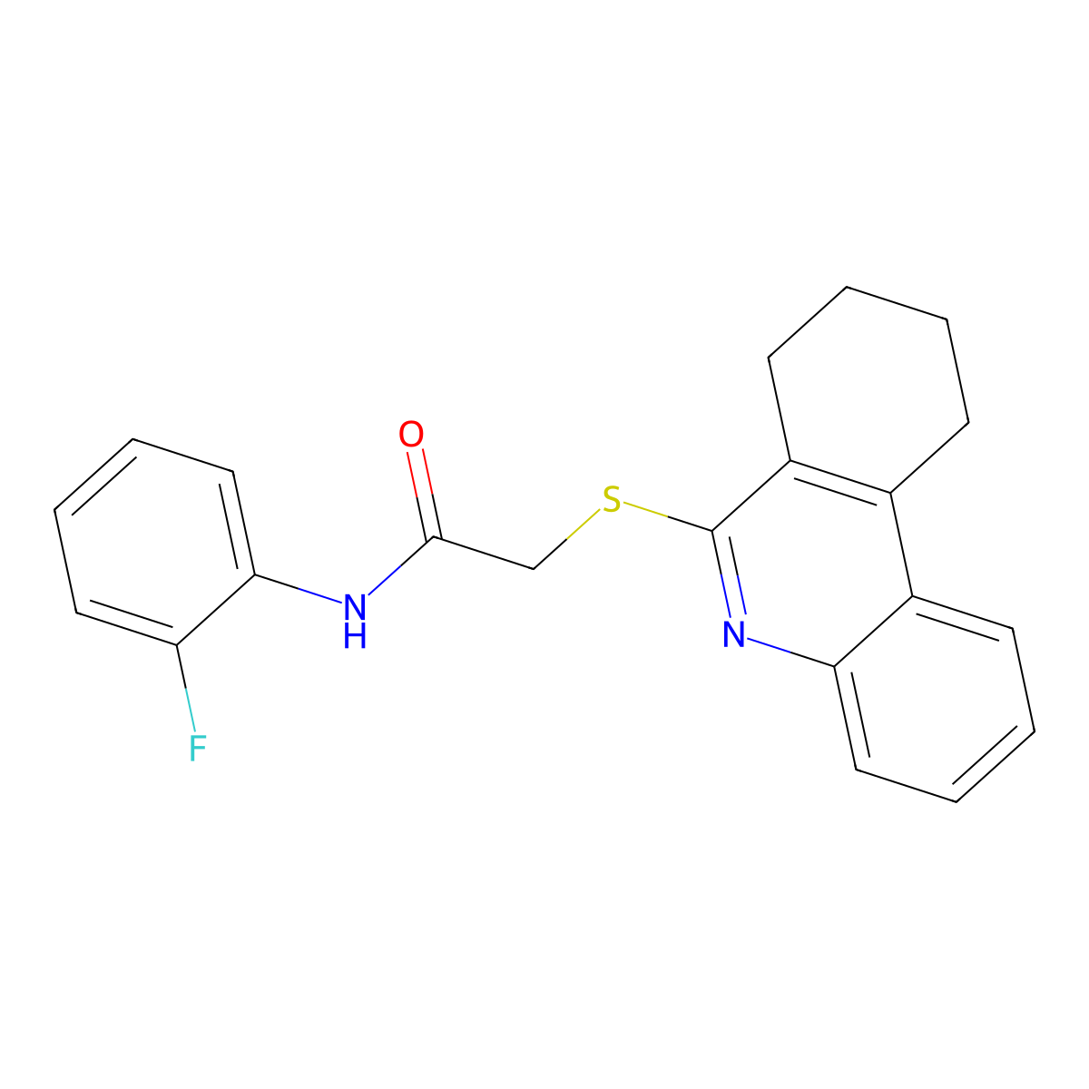 N-(2-fluorophenyl)-2-(7,8,9,10-tetrahydrophenanthridin-6-ylsulfanyl)acetamide molecular structure, CAS 695213-96-8