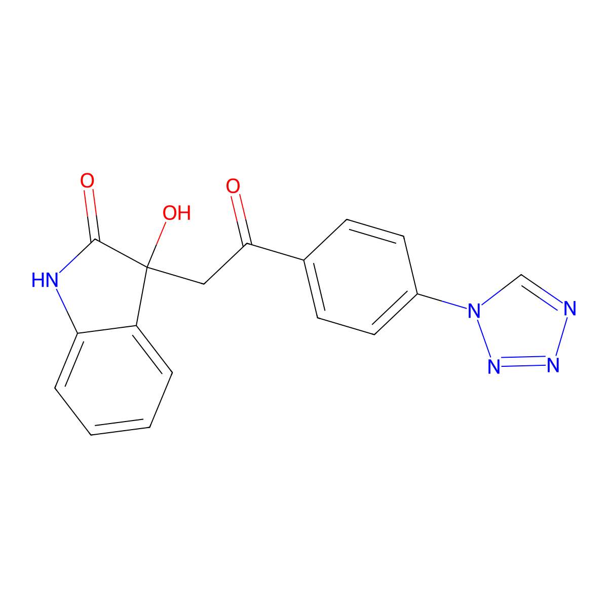 1,3-Dihydro-3-hydroxy-3-(2-oxo-2-(4-(1H-tetrazol-1-yl)phenyl)ethyl)-2H-indol-2-one molecular structure, CAS 695214-00-7